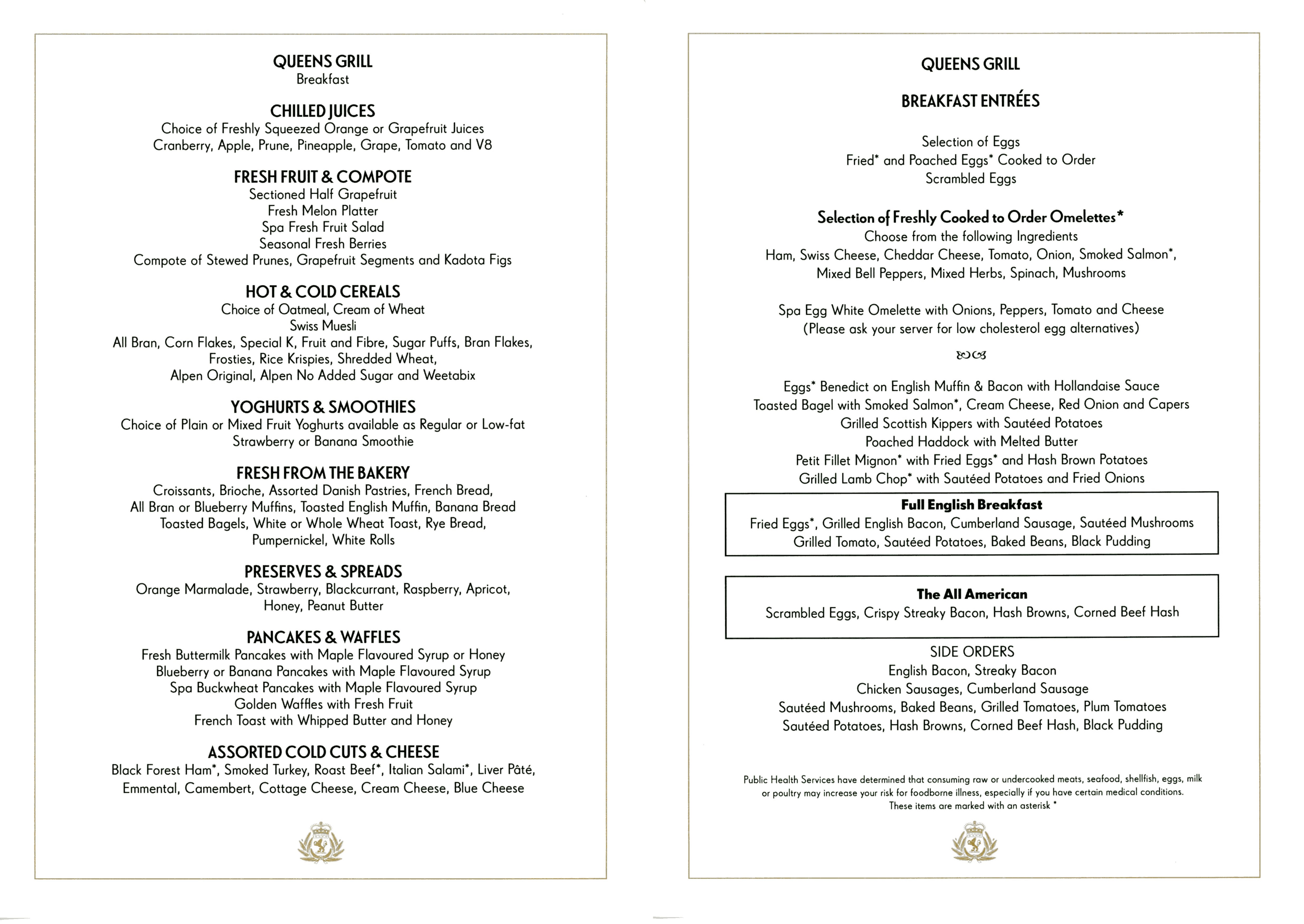 Cunard Queen Elizabeth Menus