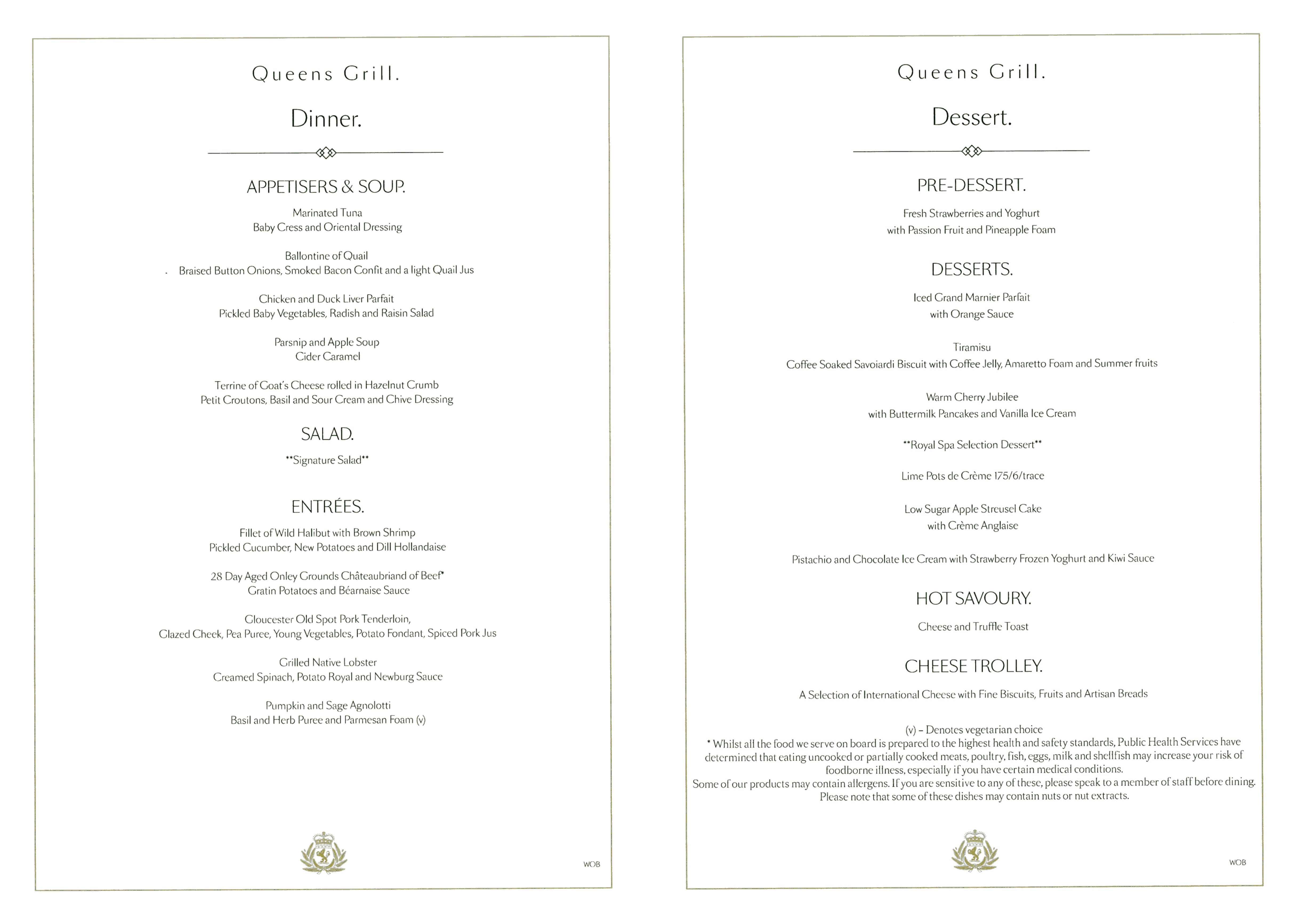Cunard Queen Elizabeth Menus